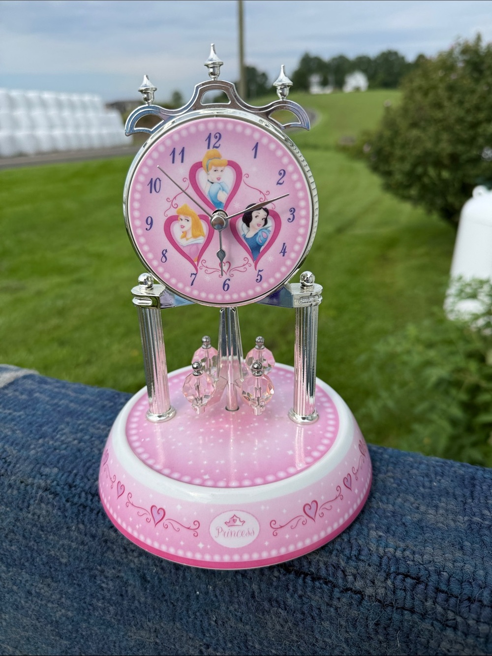 Prince Pink Princess Rotating Mantel Clock with Crystal Pendants